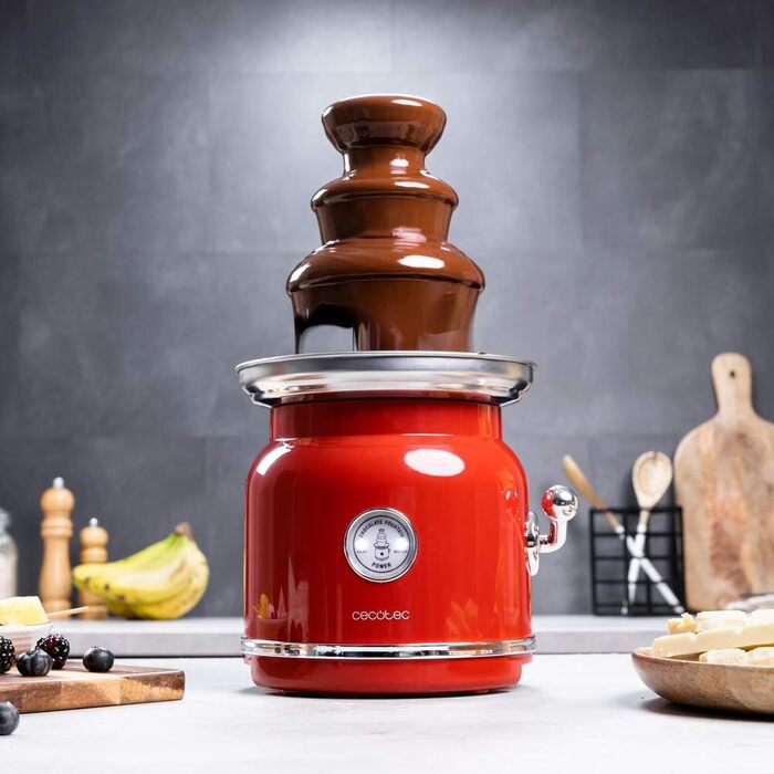 Шоколадний фонтан Cecotec Chocolicious, 90 Вт, ретро-дизайн, сталевий корпус, 3 каскади, знімні деталі, придатні для миття в посудомийній машині
