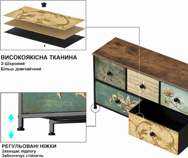 Комод VEDECASA з 5 шухлядами для спальні, індустріальний тумба-комод з металевим каркасом і дерев'яною стільницею для вітальні, дитячої, коридору, рустикальний стиль