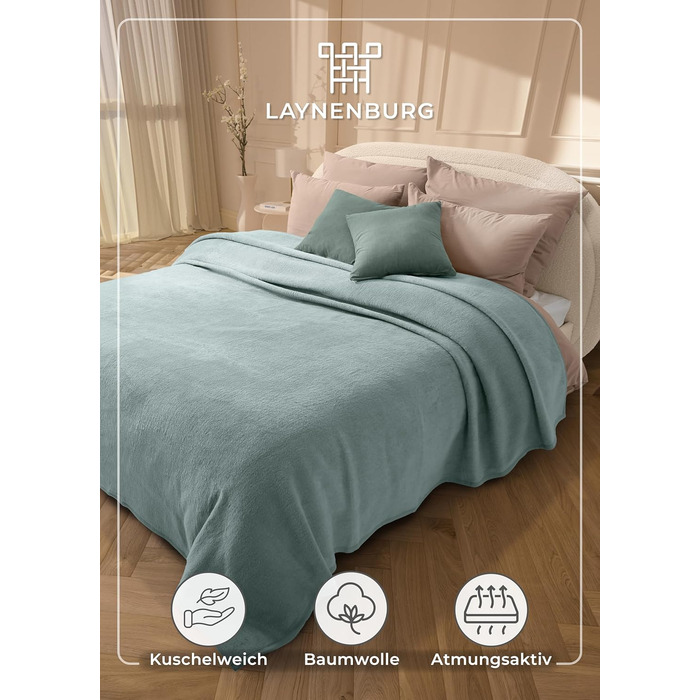 Плед LAYNENBURG Premium з бавовняного міксу, 220x240 см, Евкаліпт. М'який плед-декоративний для дому, дивана та софи. Сертифікат Oeko-Tex 100.