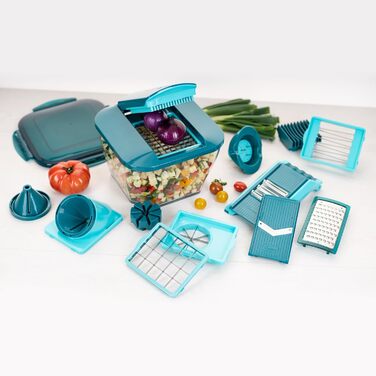 Овочерізка Nicer Dicer Chef Professional 23-в-1, ручна, з великим контейнером 5.2 л, насадками для спіралі, томатів, джульєн, салатів, кришкою для зберігання та рецептурником