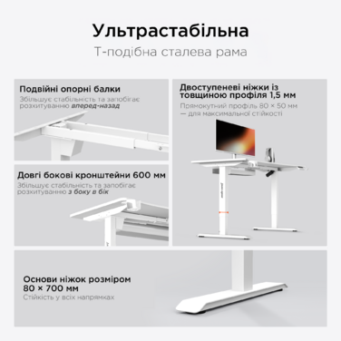 Стіл з електрорегулюванням висоти Anda Seat Xtreme 1600x800 White