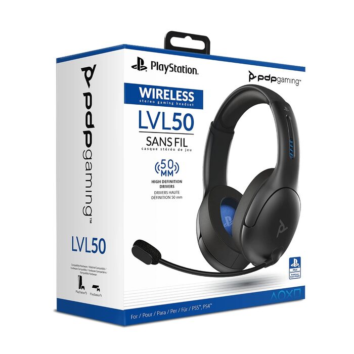 Ігрові бездротові навушники PDP Gaming LVL50 з мікрофоном для PS5, PS4, PC та ноутбука — шумозаглушення, підсилення басів, накладні (Over-Ear), чорні