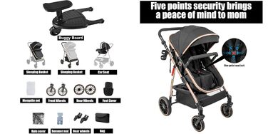 Дитяча коляска 3 в 1 Kinderwagen V9 Black (Комплект)