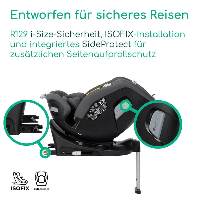 Дитяче автокрісло Bebeconfort 360 i-Size RevolveFix Max 360, поворотне, 40–150 см, Element Graphite