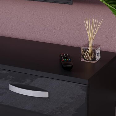 Тумба під телевізор Vida Designs Cosmo з LED-підсвіткою, 2 двері, сучасна, глянцева і матова, MDF, чорна, 160 см, медіа-стійка для вітальні, меблі з RGB освітленням
