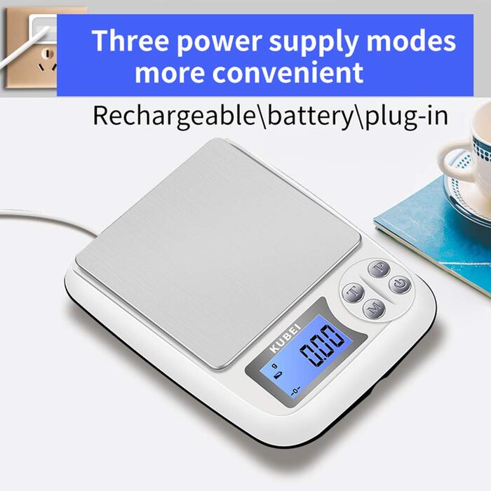 KUBEI електронні кухонні ваги 1 кг/0,01 г з USB зарядкою, високоточна цифрова вага з нержавіючої сталі для кухні, ювелірних виробів, монет, порошків