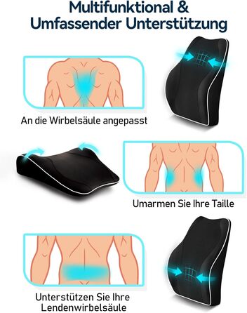 Ергономічна подушка для спини Travel Ease з пам'яттю форми, ортопедичне лордозне підтримувальне подушка для офісного та комп'ютерного стільця, антистатичний і гіпоалергенний чохол, чорна