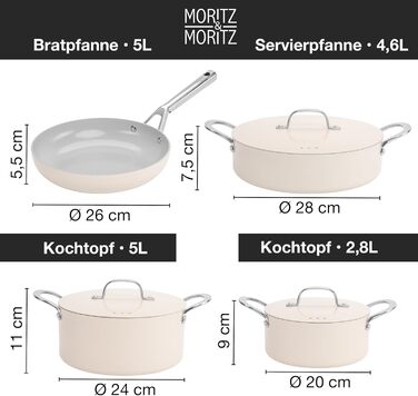 Набір каструль і сковорідок Moritz & Moritz, 7 предметів, алюмінієвий, з кришками, для індукції та всіх типів плит