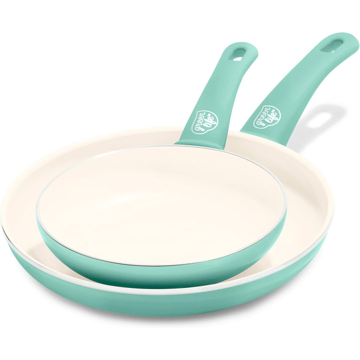 Набір керамічних сковорідок GreenLife Soft Grip 18 см і 26 см, антипригарне покриття без PFAS, підходить для духовки та посудомийки, бірюзовий колір