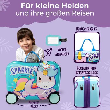 Дитяча валіза-каталка «Лев» для поїздок та ручної поклажі, Magic Sky Blue