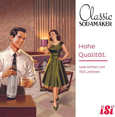 Сифон для газування води iSi Sodamaker Classic 1,0 л, з пляшкою PEN в сталевій оплітці, пристрій для приготування газованої води, аксесуар для бару у вінтажному стилі