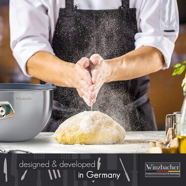 Набір мисок із нержавіючої сталі Winzbacher з кришками, 5 штук (1л, 1,5л, 2,5л, 3,5л, 4,5л), рифлені, для змішування та салатів, нековзкі, штабельовані, можна мити в посудомийній машині, з теркою