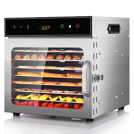 Сушарка для продуктів електрична oiyocemo 8 ярусів, нержавіюча сталь, 500W з книгою рецептів - для м'яса, фруктів, овочів, трав