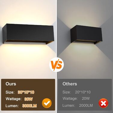 LED настінні світильники ledmo 30W, 4 шт, для внутрішнього та зовнішнього використання, три ряди, регульований кут світла, тепле біле світло 3000K, водонепроникні IP65, чорний колір