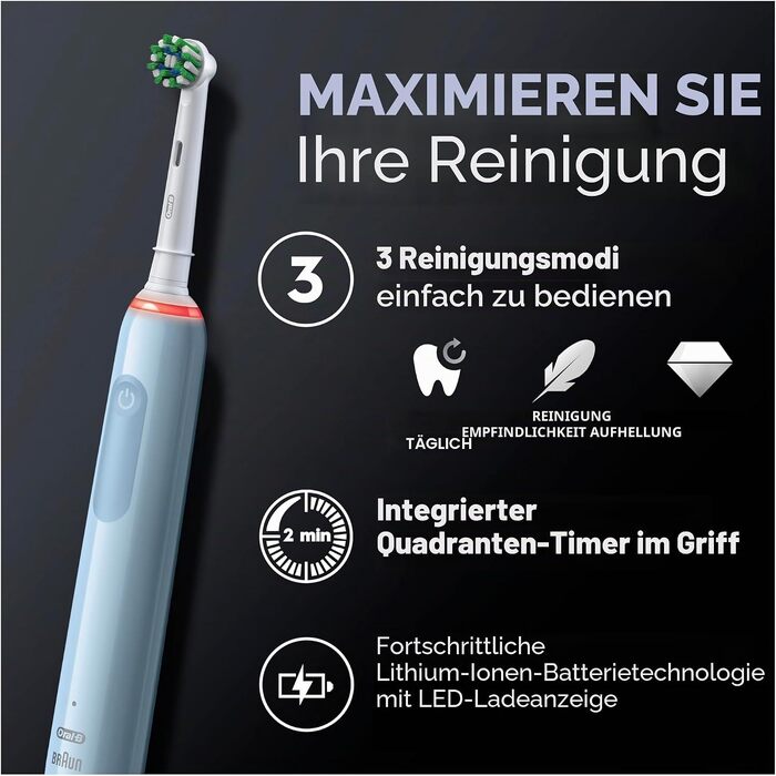 Електричні зубні щітки Oral-B Pro 3 3900, набір з 2 шт та 3 насадками, 3 режими чищення, 360° контроль тиску, від Braun, білий/чорний