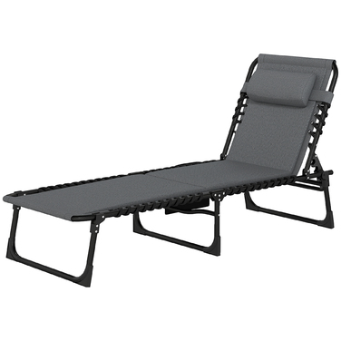 Складний садовий шезлонг Outsunny Sun Lounger з бічною сумкою-подушкою, м'який шезлонг з регульованою спинкою в 5 напрямках, стійкий до погодних умов шезлонг з навантаженням до 120 кг, для садового пляжу темно-сірий