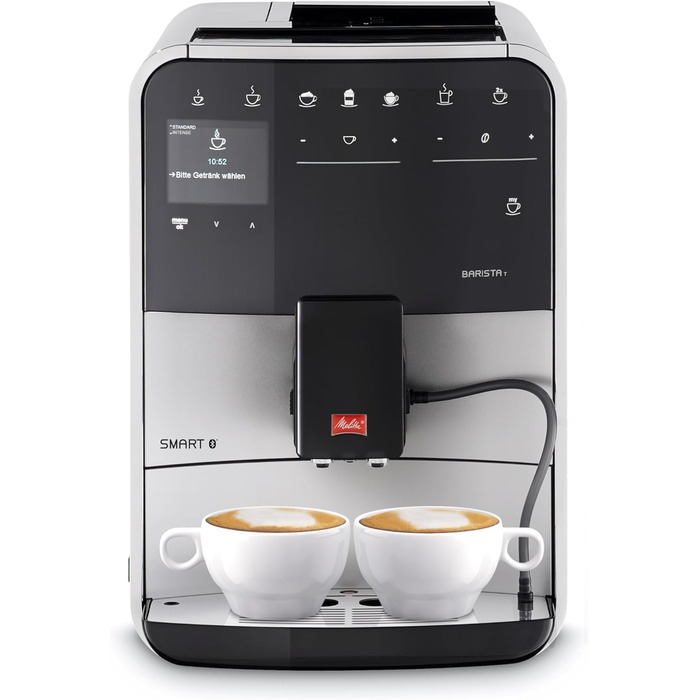 Кавомашина Melitta Barista T Smart з капучинатором, автоматична кавоварка з млинком, для еспресо та капучино, керування через додаток, чорна/срібляста
