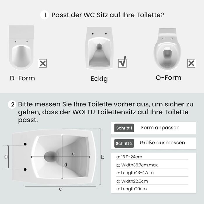 Кришка для унітаза WOLTU з мікроліфтом (Softclose), квадратна, пластикова, з системою швидкого монтажу Fast Fix