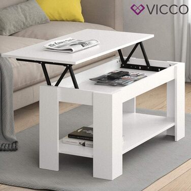 Журнальний стіл Vicco Lorenz білий 100x50 см з підйомним механізмом