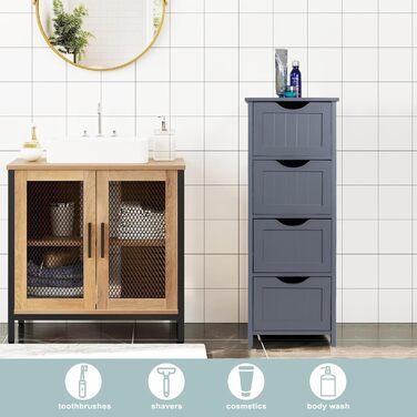 ESituro SBP0054 шафа для ванної з 4 кошиками, сіра, МДФ, органайзер-комод з шухлядами