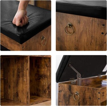 Лавка для взуття HOOBRO з м'яким сидінням, 3 відкриті полиці, 82x31,5x46,5 см, місткий взуттєвий шафа для передпокою та вітальні, витримує до 150 кг