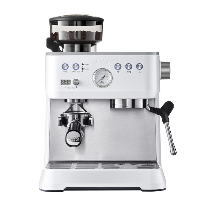 Кавомашина Solis Grind & Infuse Perfetta 1019 з вбудованою кавомолкою та функцією приготування еспресо, капучино та гарячої води - біла