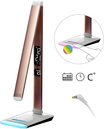 Настільна LED лампа Eaxus з RGB-підсвіткою, димером, сенсорною панеллю, годинником, календарем і термометром, мідна