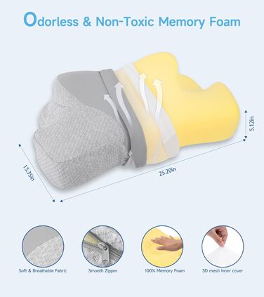 Ортопедична подушка для шиї Jiaao з піни Memory Foam, комфортна подушка для сну, універсальна для спини, боків і живота, знімний чохол, 64x39x13 см, рибний дизайн