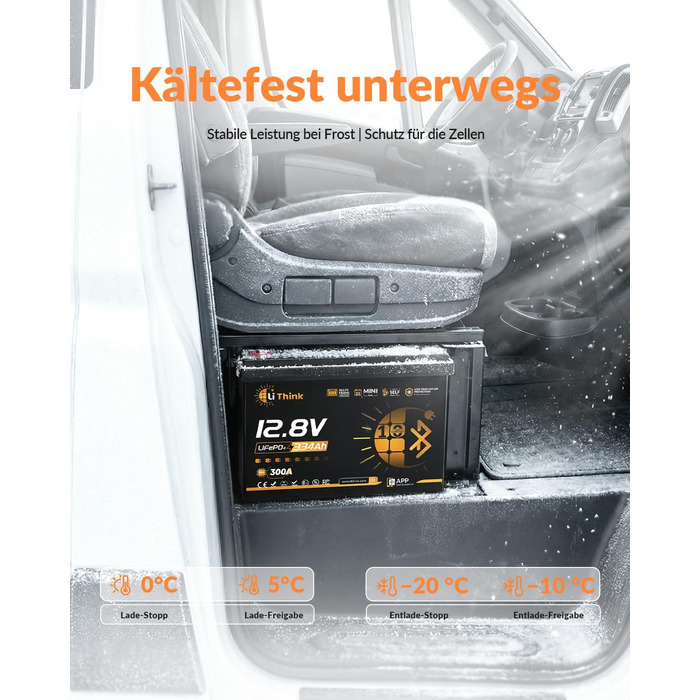 LiFePO4 акумулятор 12V 100Ah H190 ECE R10 з Bluetooth 5.4 для кемпера та автобудинку (Lithium Batterie 12V 334Ah MINI BT)