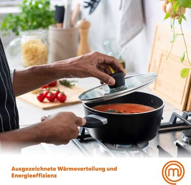 Каструля MasterChef з антипригарним покриттям, скляна кришка, ергономічні ручки, для всіх типів плит, індукція, 18 см, Essentials