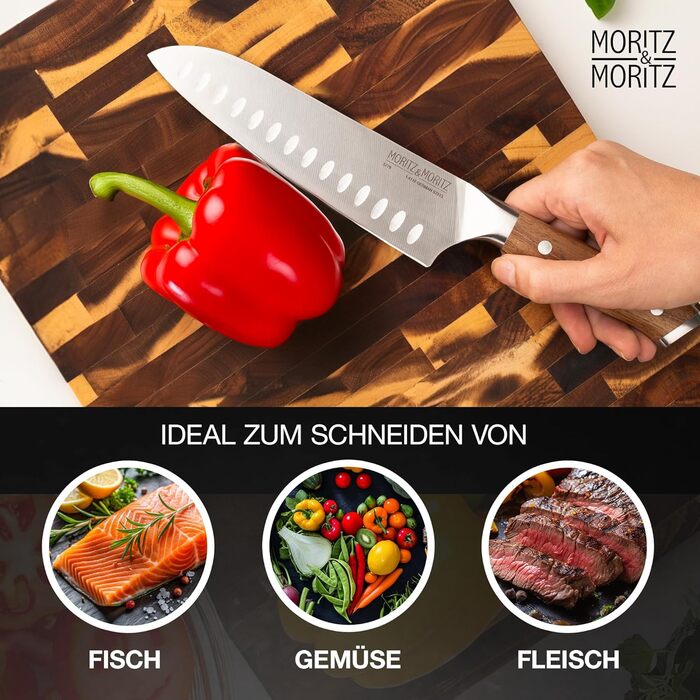 Ніж кухарський Moritz & Moritz 20 см з дамаської сталі 67 шарів - професійний ніж для кухні з ергономічною ручкою з акації
