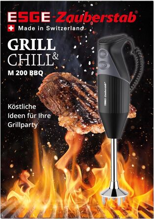 ESGE Zauberstab M 200 BBQ 98215 — професійний ручний блендер-пюратор, чорний, 200 Вт, до 17 000 об/хв, ергономічна ручка, Twinschalter, AC-мотор, комплект насадок
