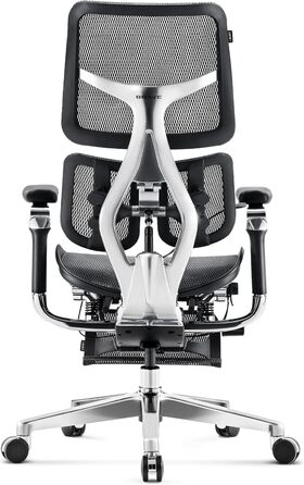 Офісне крісло Diablo Brave V-Kinetic, ергономічне, з підставкою для ніг, 5D підлокітниками, сітчастою спинкою, підтримкою попереку, регульоване, до 120 кг, чорне, 126x70x70 см