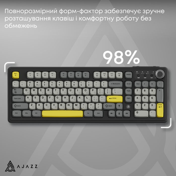 Бездротова клавіатура Ajazz AF98 PLUS Black Gray Yellow (AF98-PLUS-BGY)