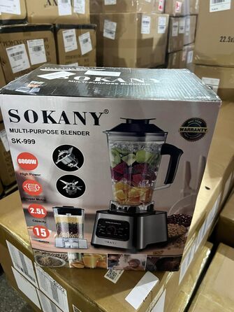 Потужний стаціонарний блендер SOKANY SK-999 6000 Вт, 2-в-1: блендер 2,5 л та кавомолка, 15 швидкостей, функції подрібнення льоду та самоочищення, без BPA, для смузі