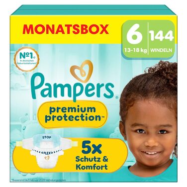 Підгузки Pampers Premium Protection, розмір 6 (13-18 кг), 144 шт, на липучках, велика упаковка