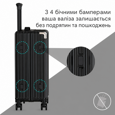 Середній валізний чемодан Voyagoux 71 л, жорсткий ABS, TSA-замок, 4 колеса, чорний, 27x41x67 см, легкий ручний багаж