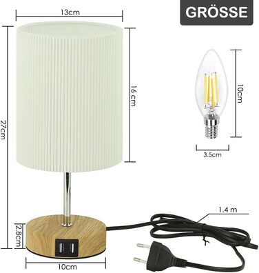Настільна лампа HSLighting 2 шт: LED лампа з 2 USB портами швидкої зарядки, сенсорне димування, 3 рівні яскравості, мінімалістичний дизайн, для читання та вітальні, кругла