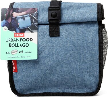 Термосумка TATAY Urban Food Casual Roll & Go 4,2 л з 2 контейнерами 0,5 л BPA Free, денім синя, для обіду, 22x11x22,5 см