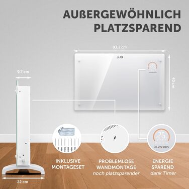 Електричний конвектор Aurora 2000W з термостатом, енергоощадний обігрівач для розумного дому, білий
