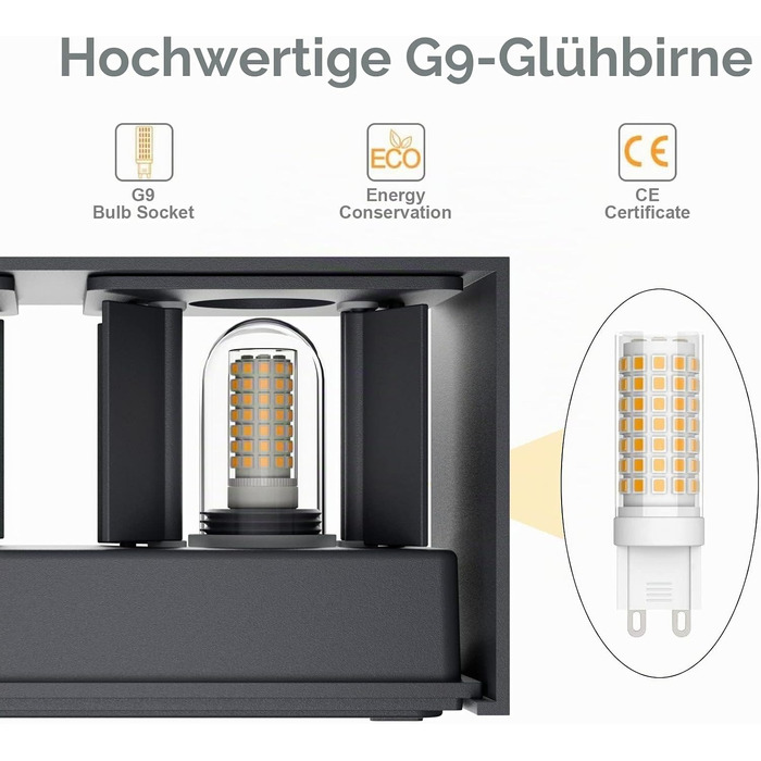 Стіна світильник Klighten вуличний LED 18W з лампою G9 (3000K, тепле біле світло), регульований кут нахилу, IP54, антрацит RAL 7016 для дому та саду