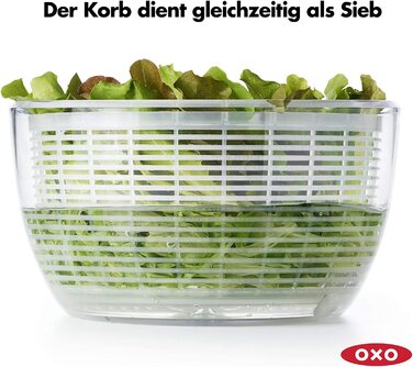Сушарка для салату OXO Good Grips з ситом і кришкою, прозора, велика – для миття та сушіння овочів