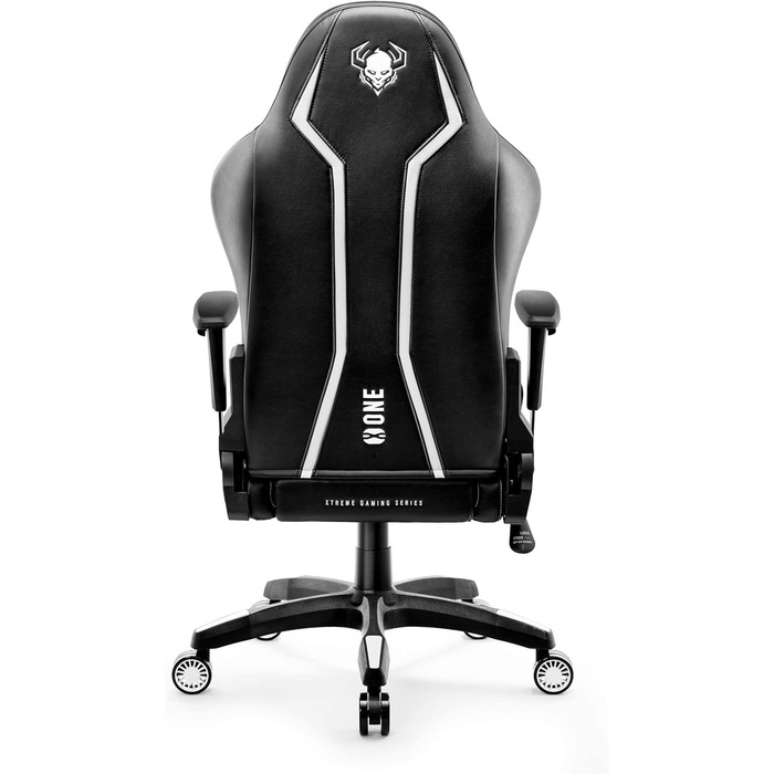 Ігрове крісло Diablo X-One 2.0, ергономічне, регульовані підлокітники, подушки для шиї та попереку, механізм гойдання, офісне, чорне-біле, розмір XL