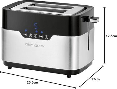 Тостер ProfiCook PC-TA 1170 з сенсорним управлінням, 2 скибки, підігрів булочок, 7 ступенів підсмажування, нержавіюча сталь, чорний