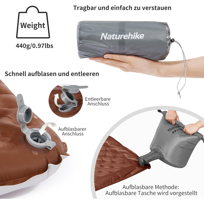 Самонадувний кемпінговий килимок Naturehike Thermal 5.8 R-Value для 4 сезонів, ультралегкий туристичний матрац для сну (модель Weib-5.8r-mummy)