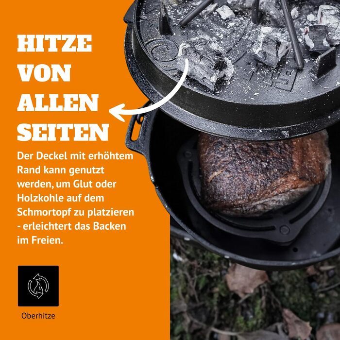 Чавунний казан Petromax Feuertopf (Dutch Oven) з ніжками для готування та випікання на відкритому вогні