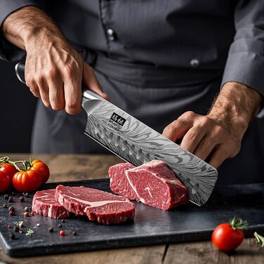 Японський ніж SHAN ZU Nakiri 18 см з пудлової сталі для кухні. Професійний ніж шеф-кухаря з ергономічною ручкою з паккавуду