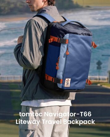 Дорожній рюкзак tomtoc 28L/40L для подорожей та літака, TSA-сумісний рюкзак для ручної поклажі (Coastal Blue-ripstop)