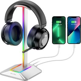 Підставка для навушників New bee RGB з USB Type-C, універсальна підставка для геймерських навушників, зарядка та передача даних, колір сріблястий