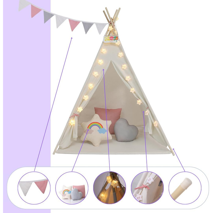 Дитячий намет Kinder Tipi Julia, 120x120x160 см, рожево-бежевий
